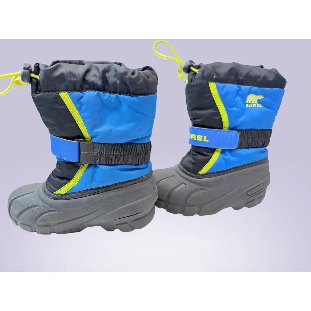 SOREL Snow Commander Kids Snow Boots Blue/Black/Gray/Yellow Hook & Loop 11